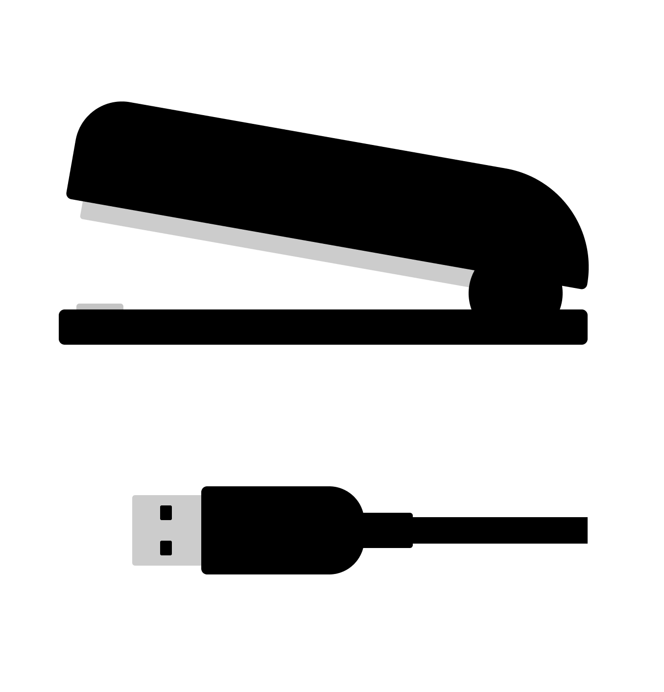 Illustration of stapler and USB cable